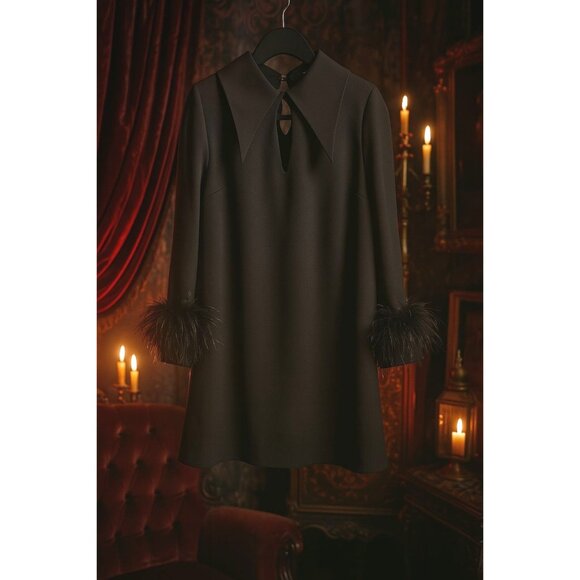 Koandaily Womens Black Dress 2XL Black Feather Cuff StatementCollar RetroGlam - Picture 2 of 14